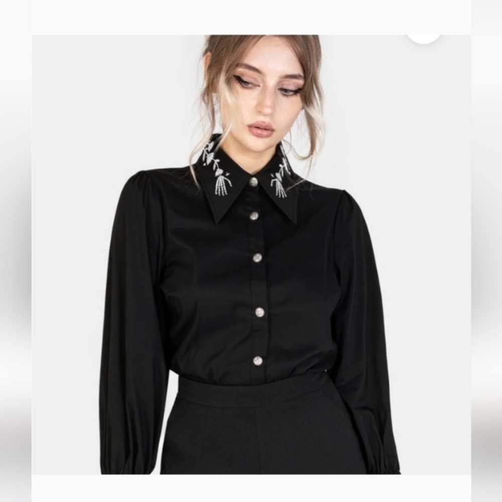 Disturbia tempora embroidered button up shirt black size 20uk/16usa